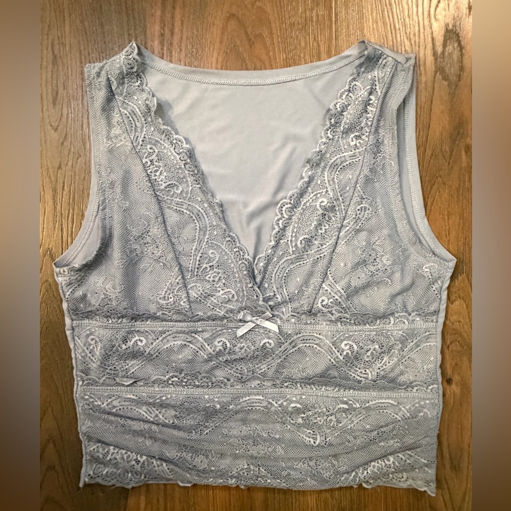 Cider Light Blue Lace Top